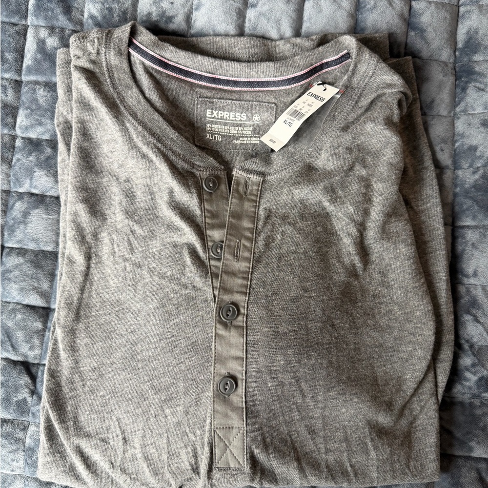 Express Charcoal Button-Up Henley